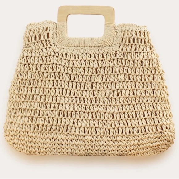 Boho straw large tote top handle summer bag - Picture 12 of 16